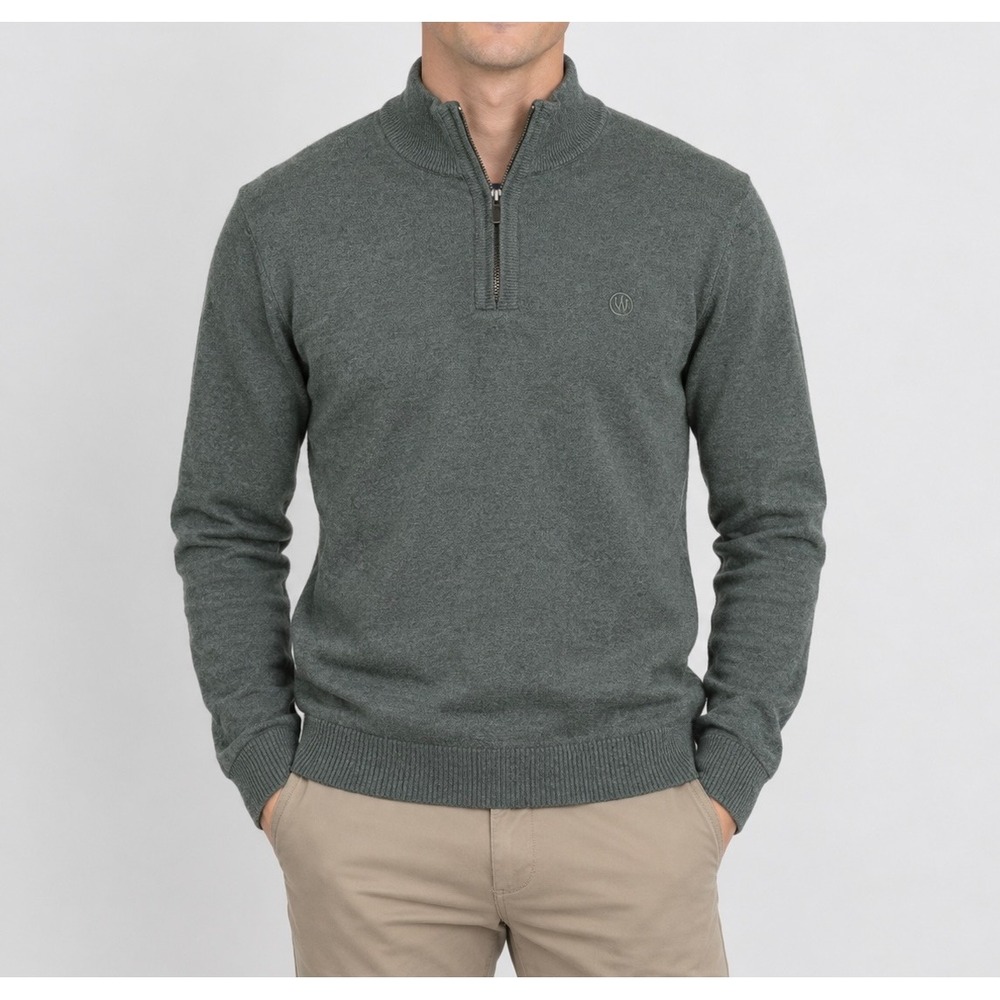 FatFace Pullover Mens M Green Greenhaze Quarter Zip Cotton Wool Blend Sweater
